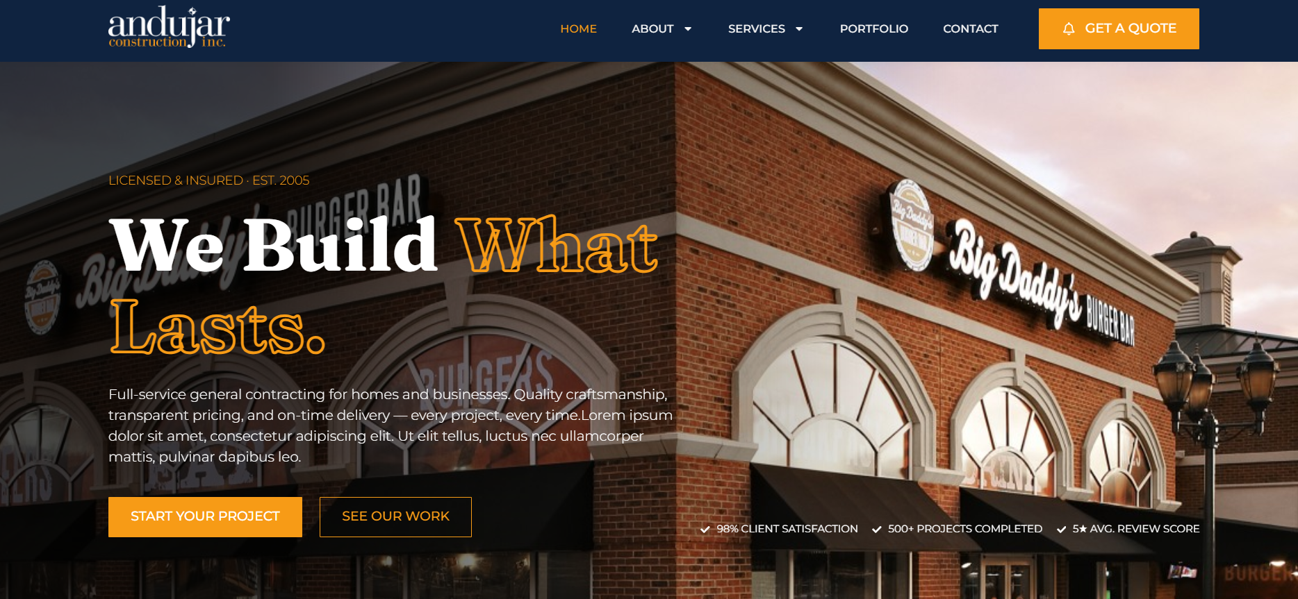 Andujar Construction website